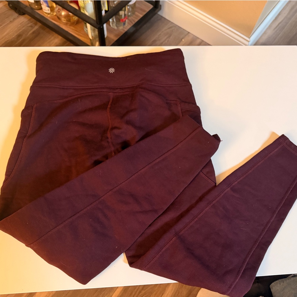 Athleta Deep Maroon fleece line Leggings